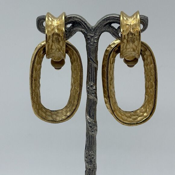 Givenchy Jewelry - Vintage Textured Gold Tone Givenchy Logo Runway Statement Earrings Oval Hoops